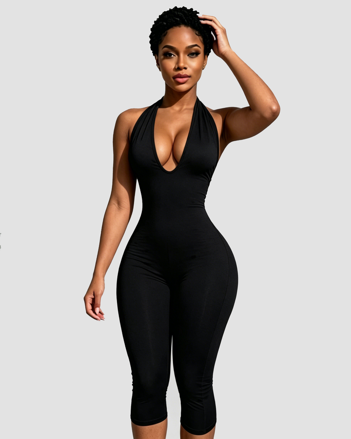 Glenda Polka Dot Halter Capri Jumpsuit