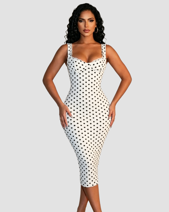 Lena Polka Dot Bodycon Midi Dress