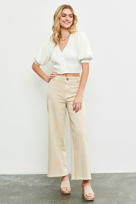 Gaia Raw Hem Wide Leg Jeans