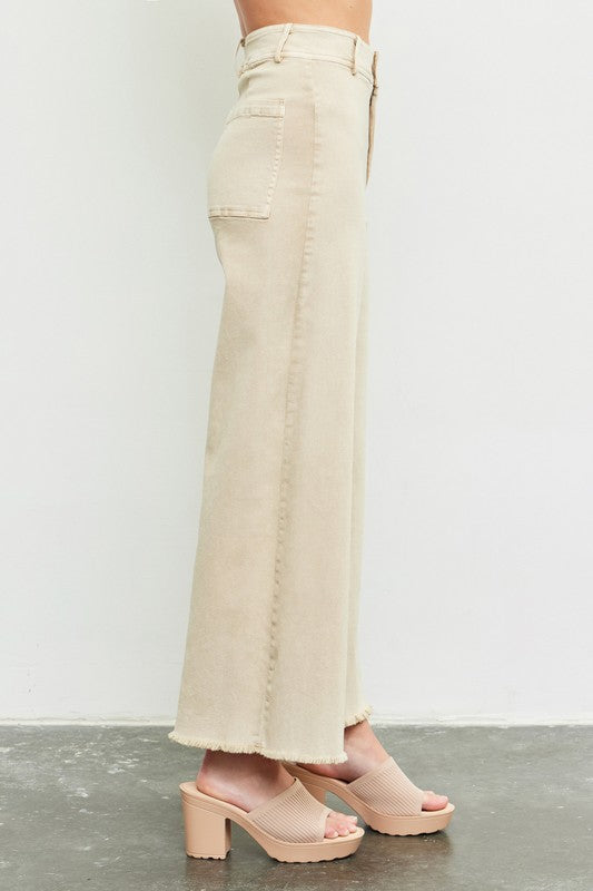 Gaia Raw Hem Wide Leg Jeans