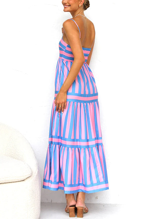 Jera Striped Tiered Midi Dress