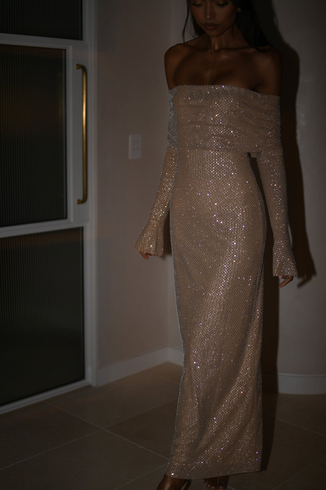 Marielle Sequin Off-Shoulder Maxi Dress