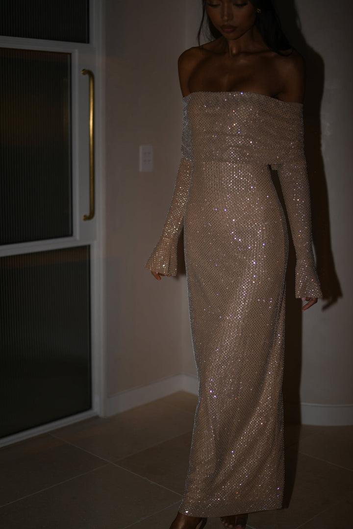 Marielle Sequin Off-Shoulder Maxi Dress