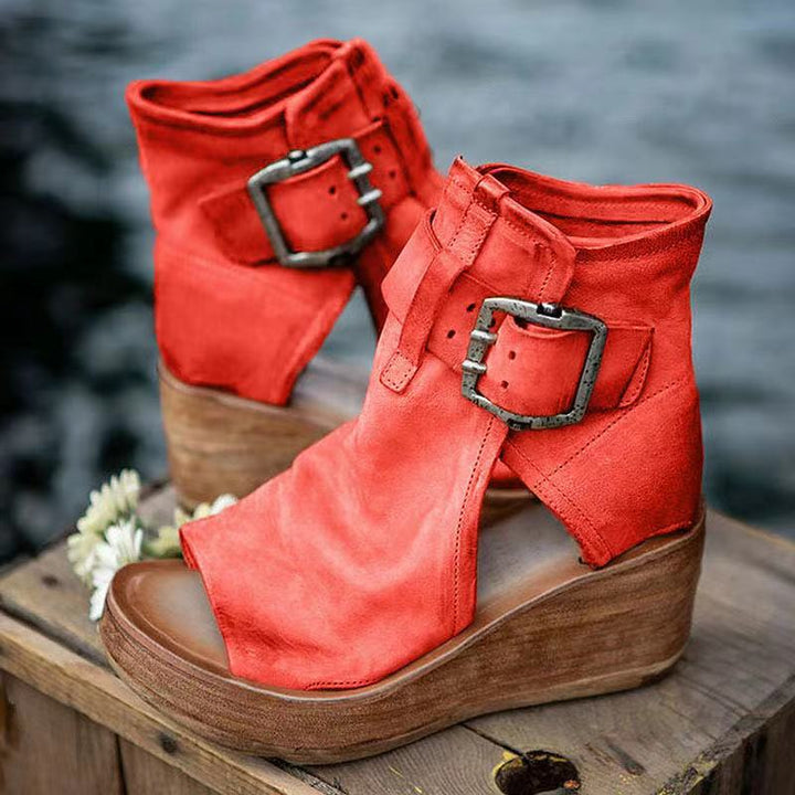 Dawn Sierra Buckle Wedge Booties