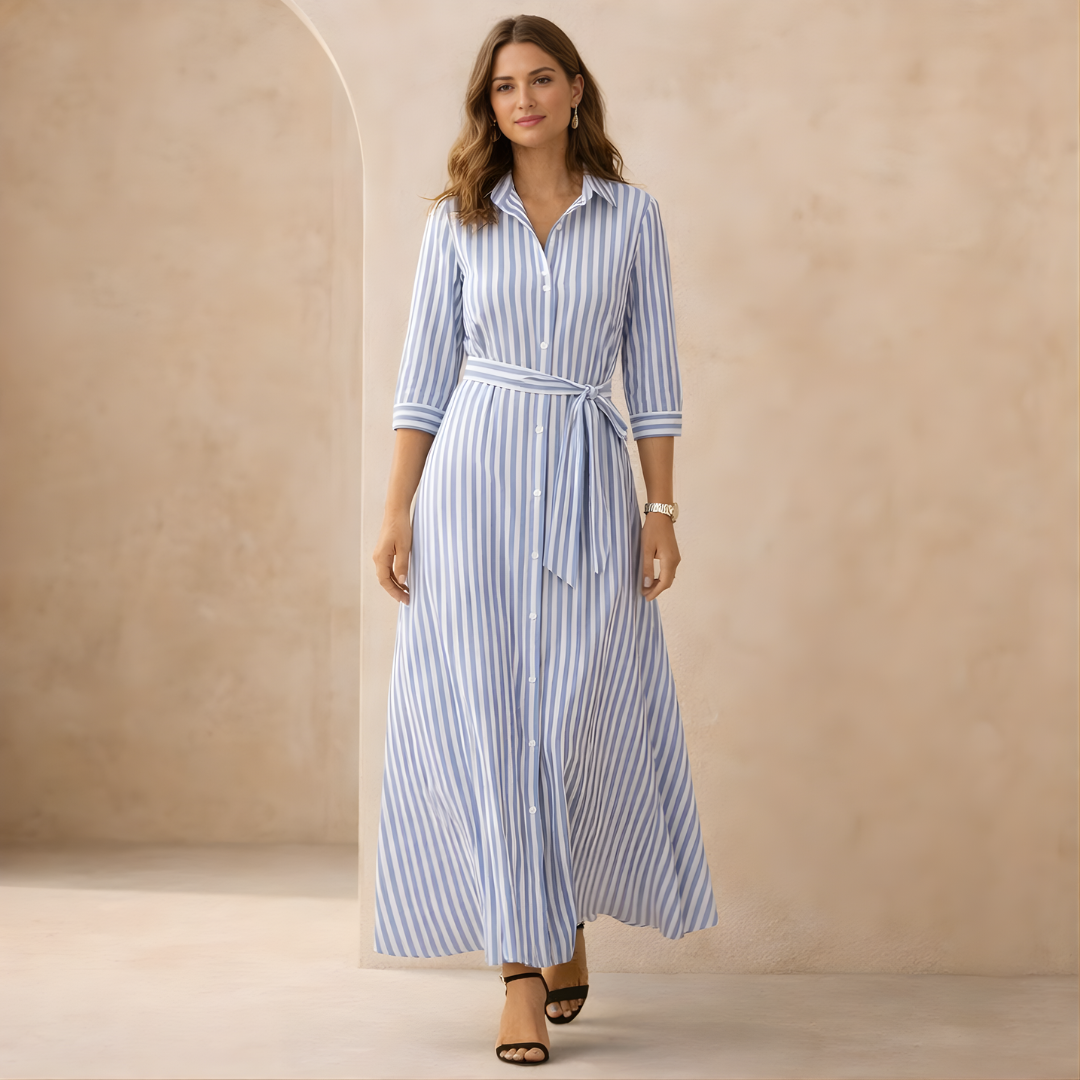 Megan Striped Belted Shirt Maxi Dress