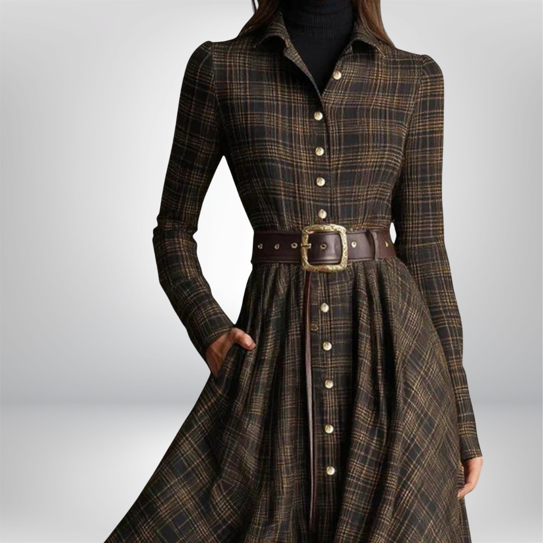 Floriane Belted Plaid Shirt Maxi Dress