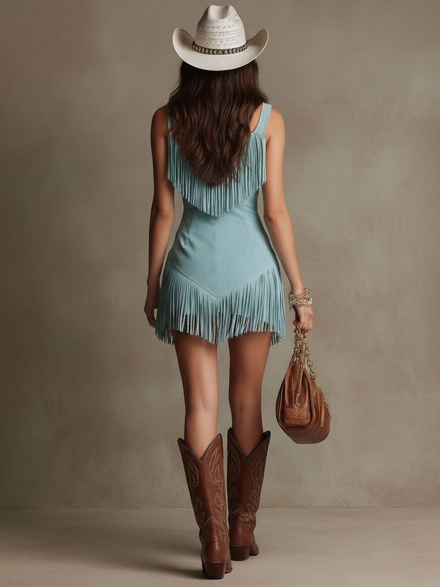 Valentina Fringe Zip Front Mini Dress