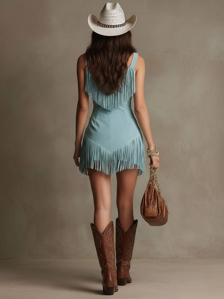 Valentina Fringe Zip Front Mini Dress