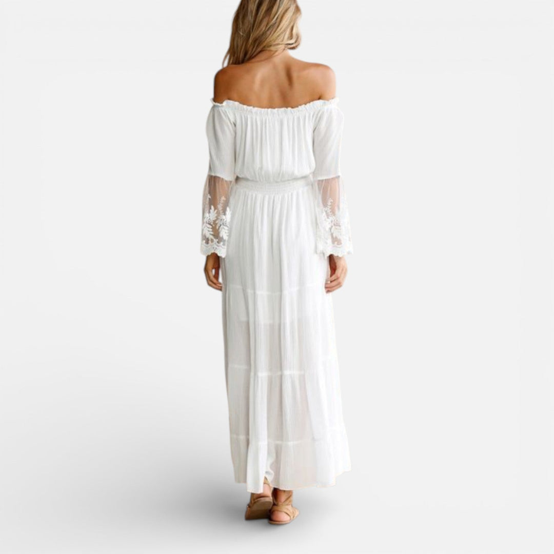 Dorothy Off Shoulder Lace Sleeve Maxi Dress