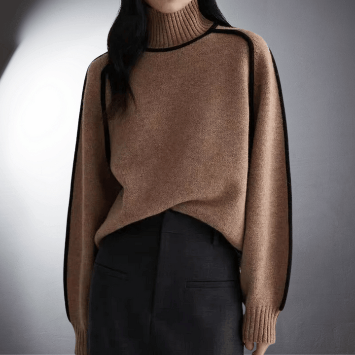Eadie Contrast Trim Mock Neck Sweater