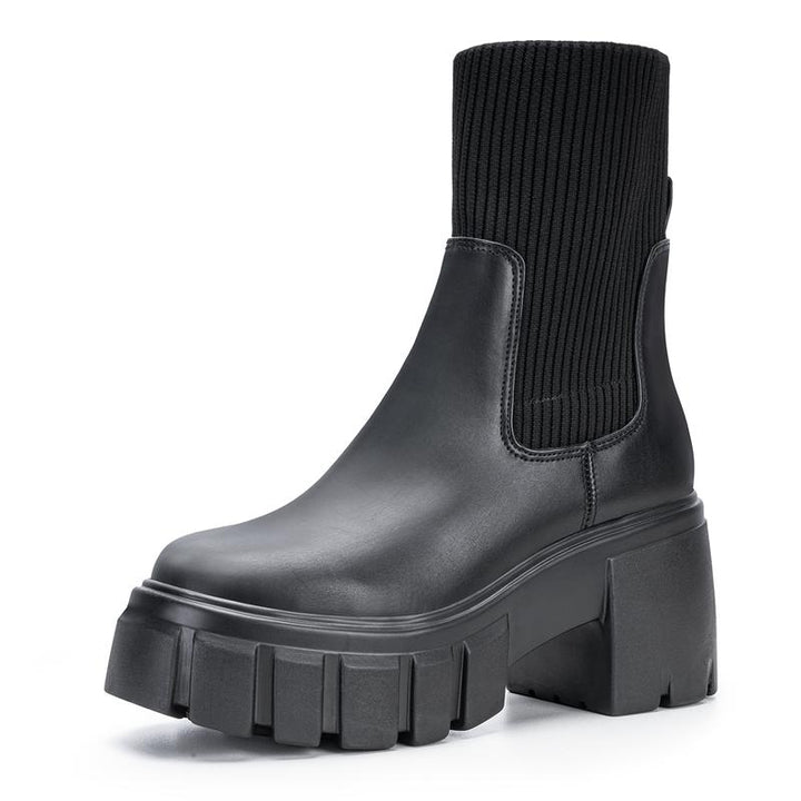 Charlene Ribbed Panel Chunky Ankle Boots