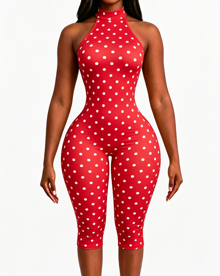 Etta Polka Dot Halter Capri Jumpsuit