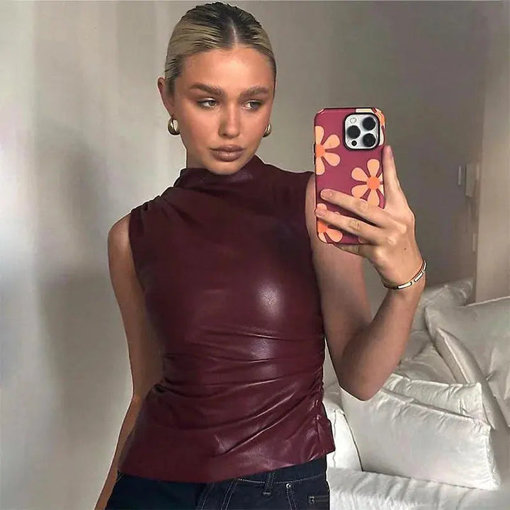 Nevaeh Faux Leather High Neck Top