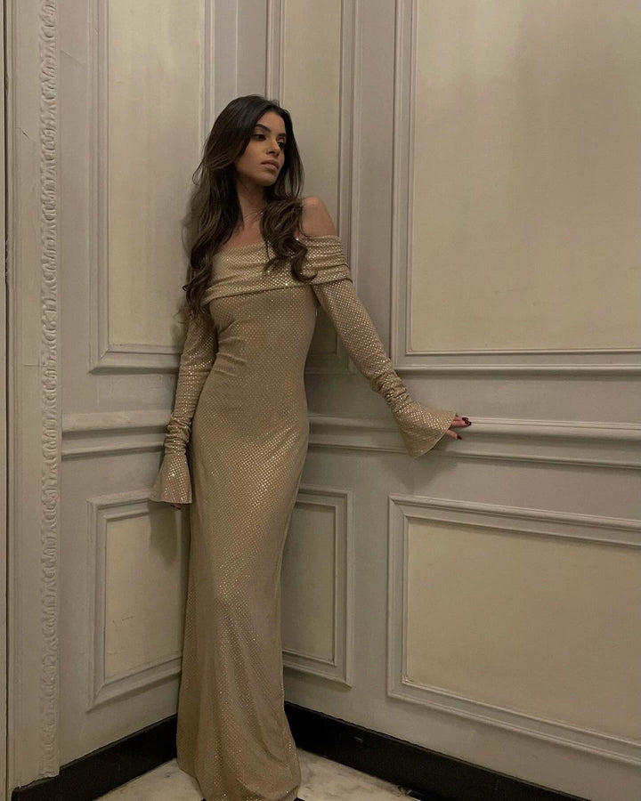 Marielle Sequin Off-Shoulder Maxi Dress