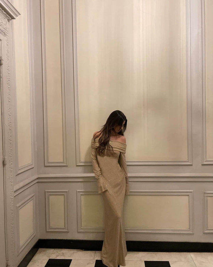 Marielle Sequin Off-Shoulder Maxi Dress