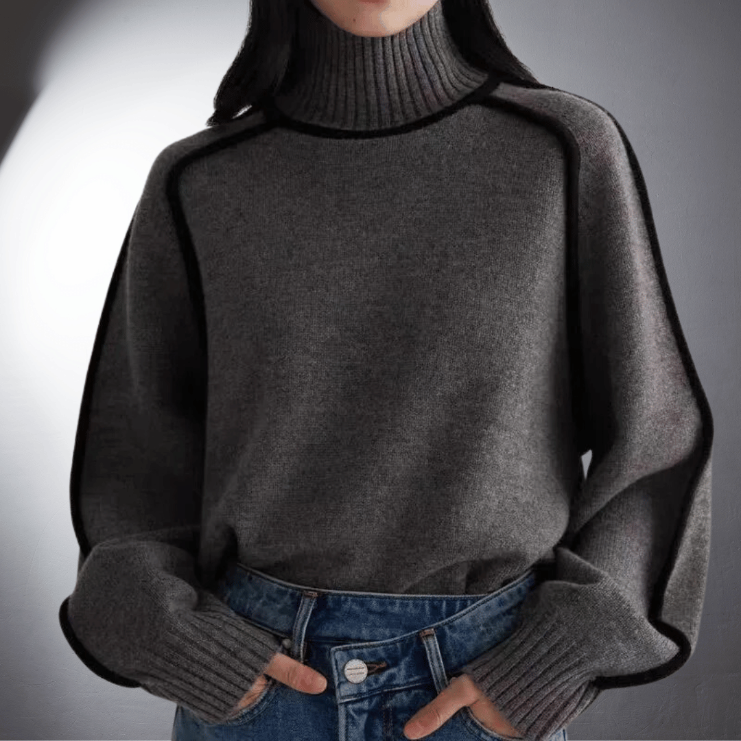 Eadie Contrast Trim Mock Neck Sweater