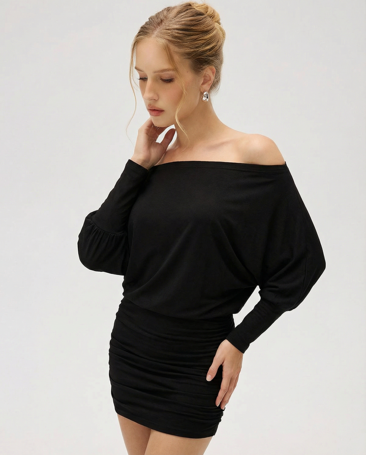 Alba Off Shoulder Ruched Mini Dress