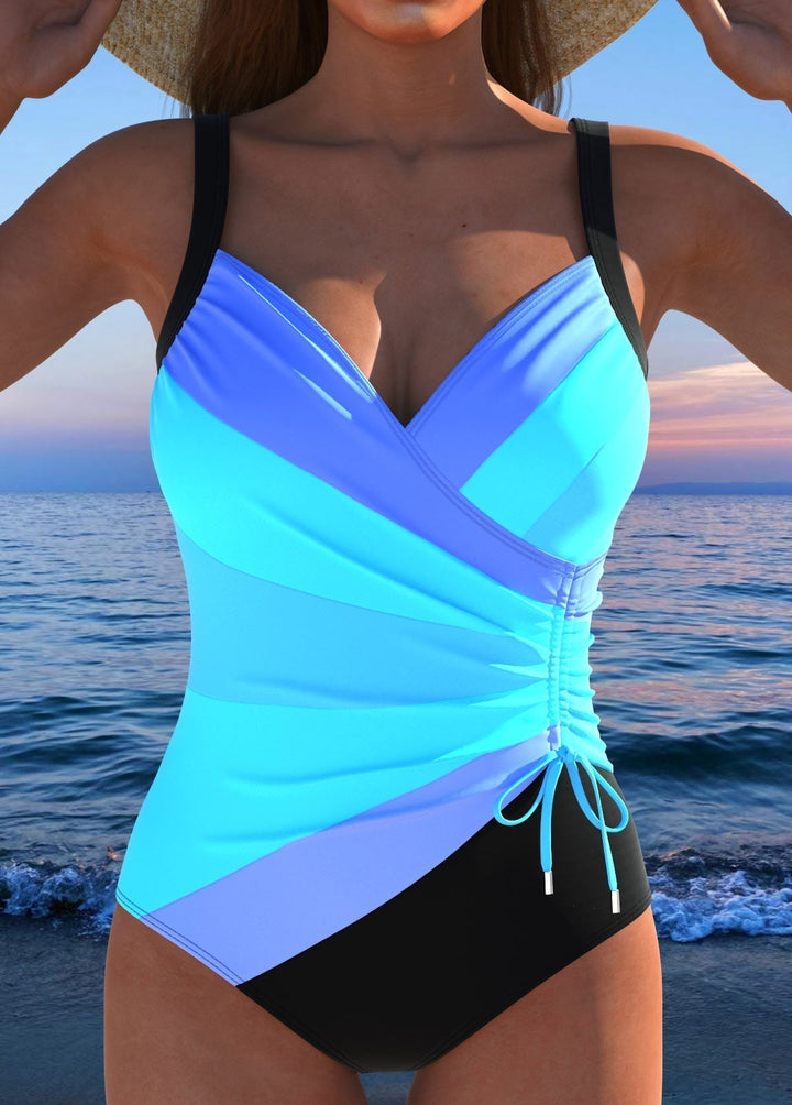 Azure Print Wrap One-Piece Swimsuit