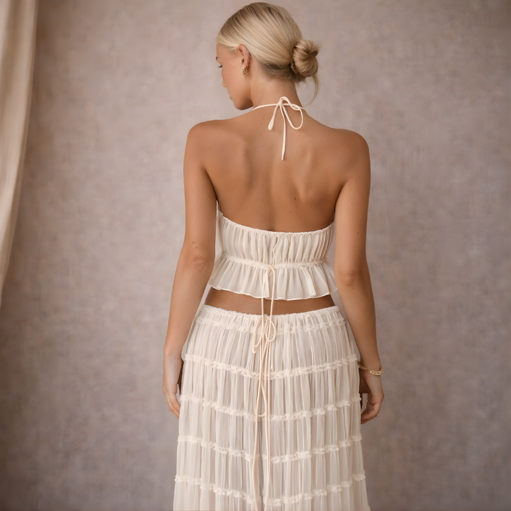 Bella Ruched Halter Top and Maxi Skirt Set