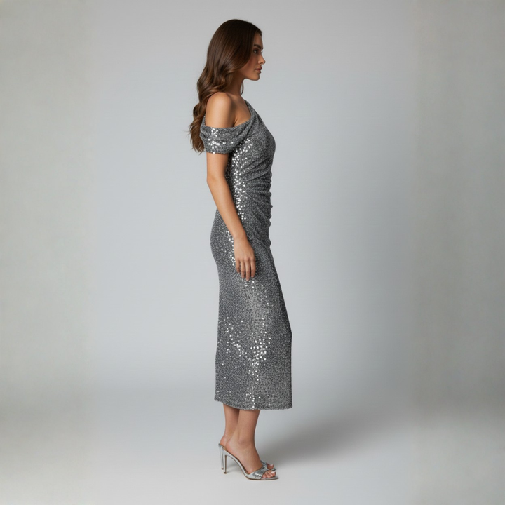 Nancy One Shoulder Sequin Midi Dress