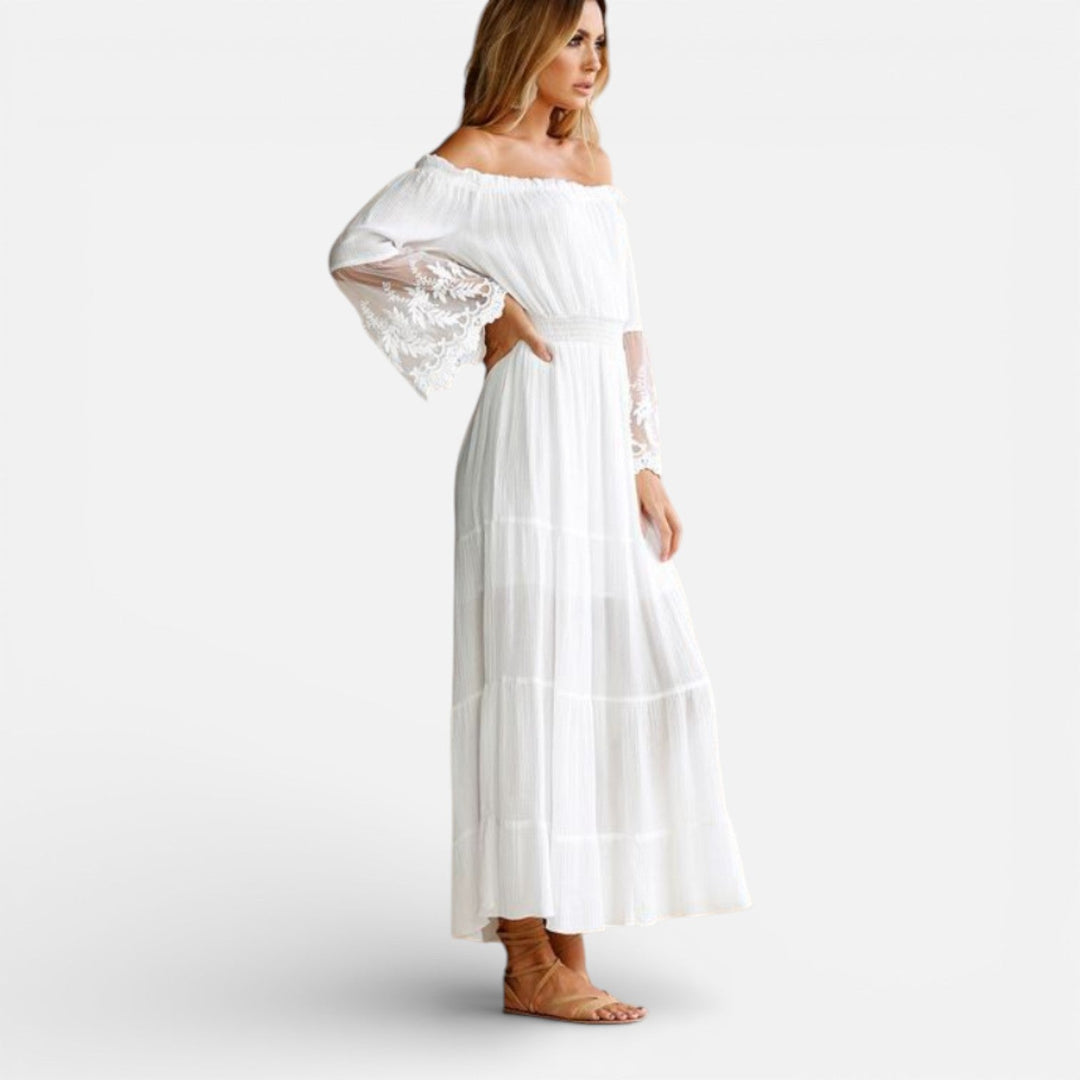 Dorothy Off Shoulder Lace Sleeve Maxi Dress