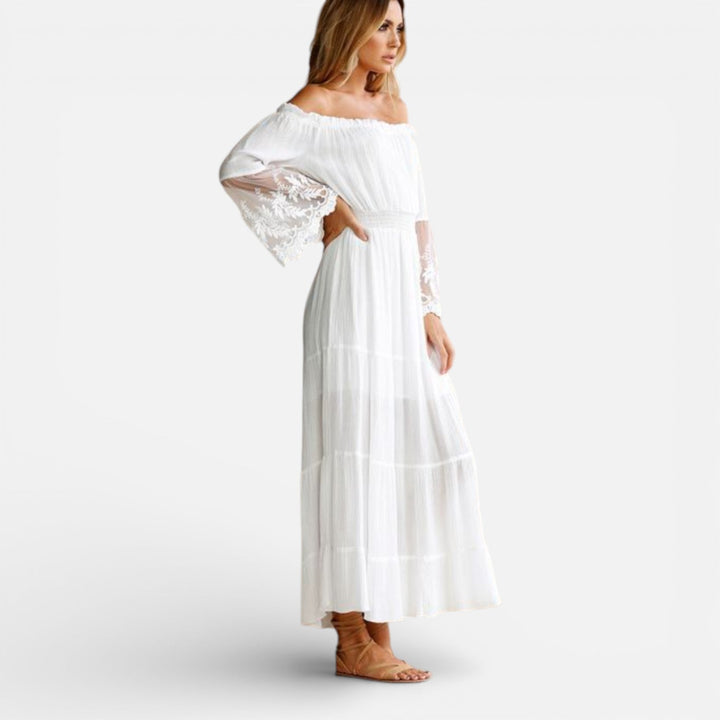 Dorothy Off Shoulder Lace Sleeve Maxi Dress