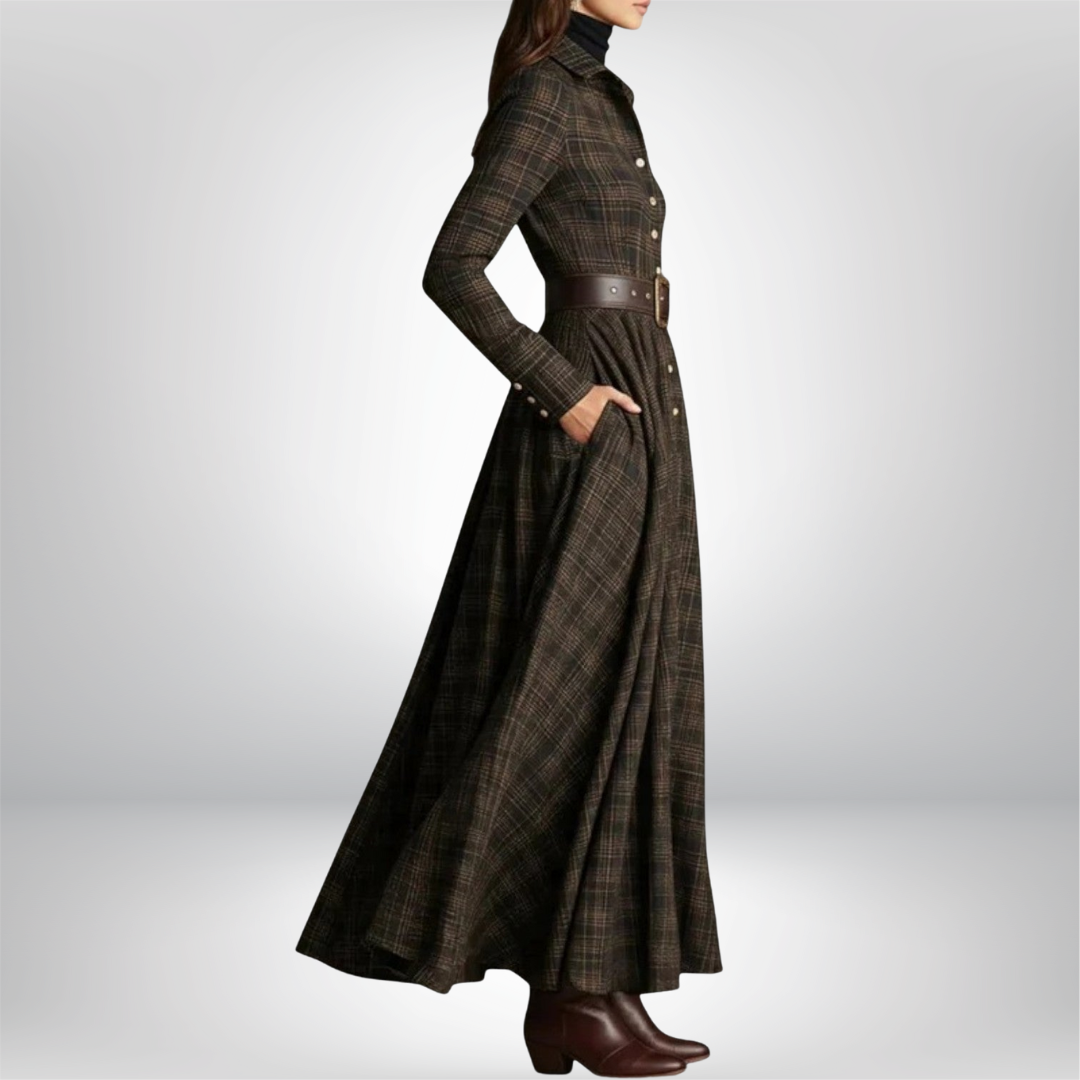 Floriane Belted Plaid Shirt Maxi Dress