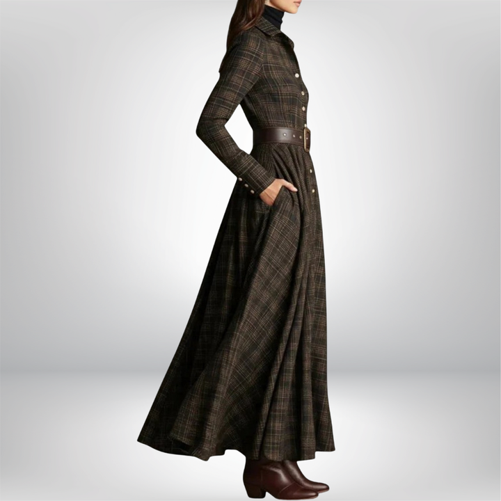 Floriane Belted Plaid Shirt Maxi Dress