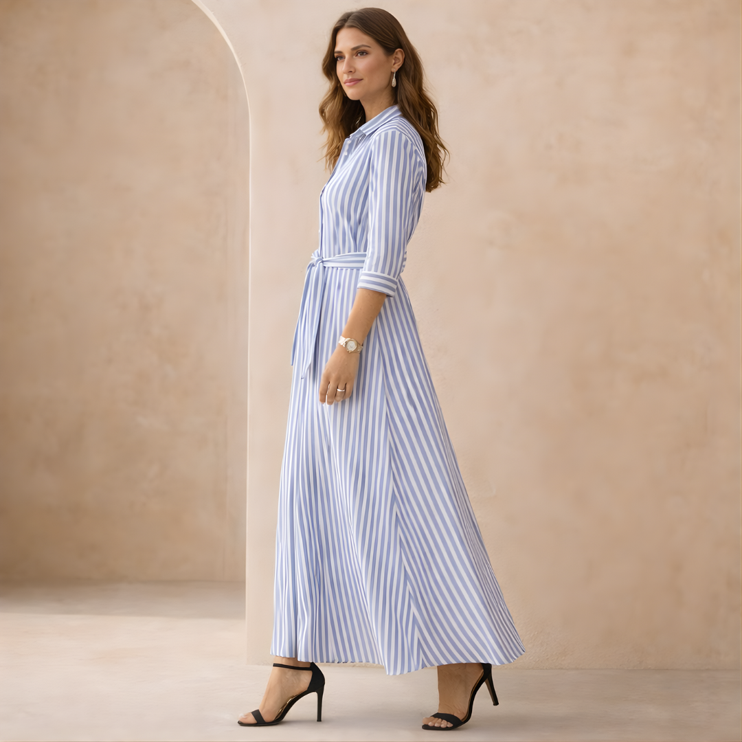 Megan Striped Belted Shirt Maxi Dress
