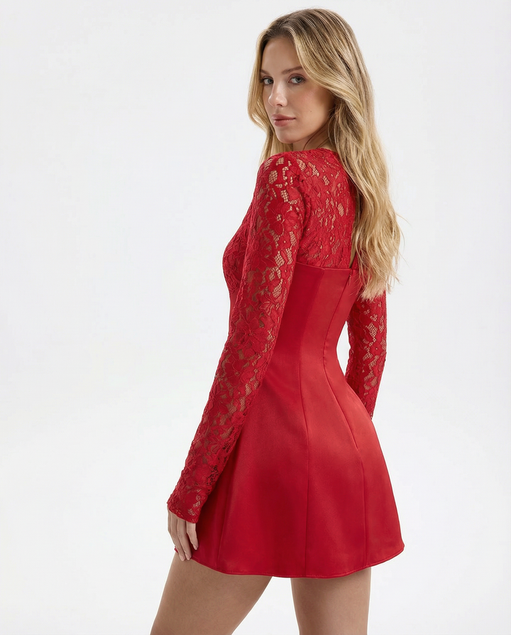 Poppy Lace Sleeve Tie Front Mini Dress