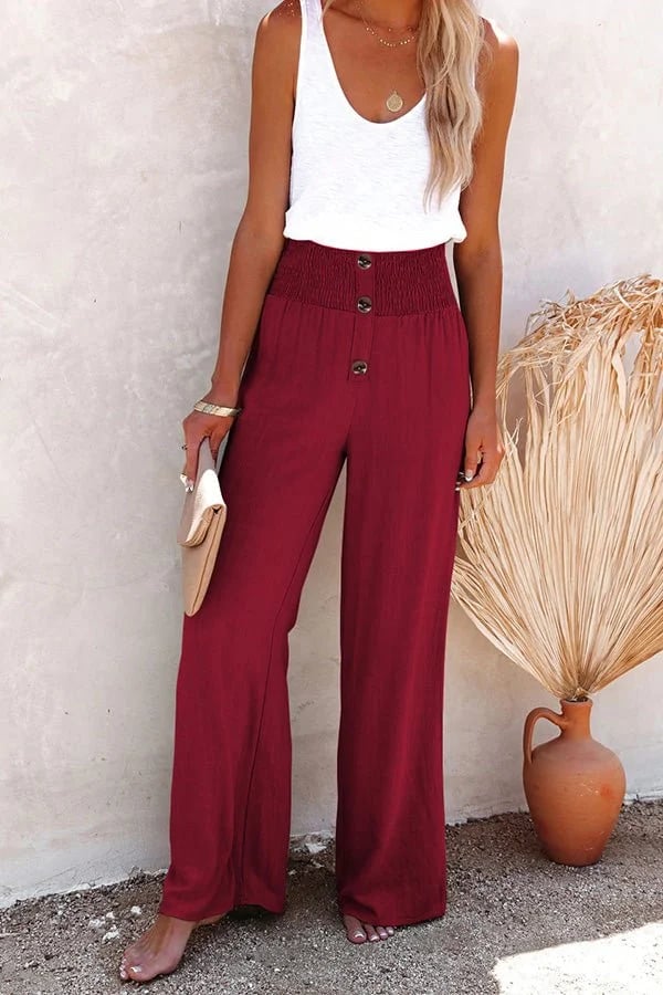 Sharon Button Detail Wide Leg Pants