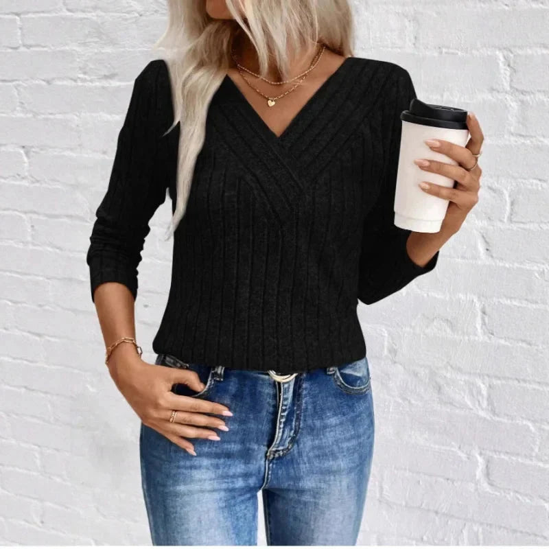 Jella Ribbed V-Neck Sweater