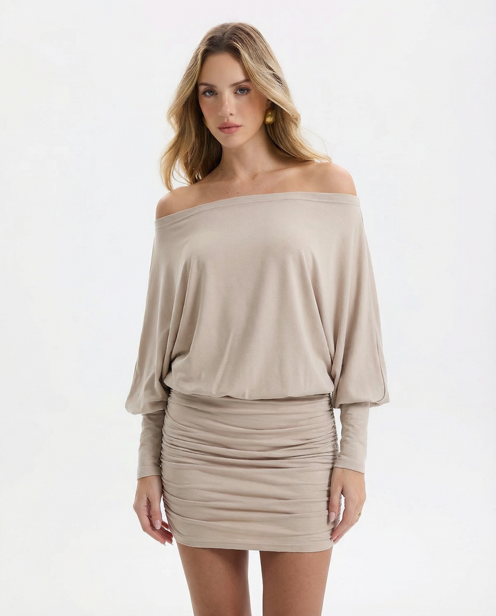 Alba Off Shoulder Ruched Mini Dress