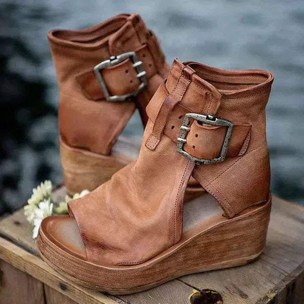 Dawn Sierra Buckle Wedge Booties