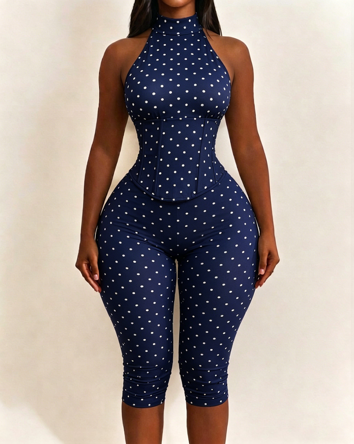 Doreen Polka Dot Halter Capri Jumpsuit