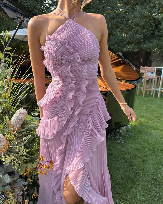 Delilah Pleated Ruffle Maxi Dress