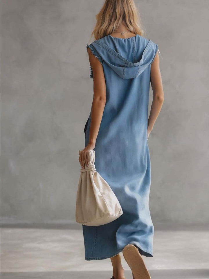 Kendra Sleeveless Hooded Denim Maxi Dress