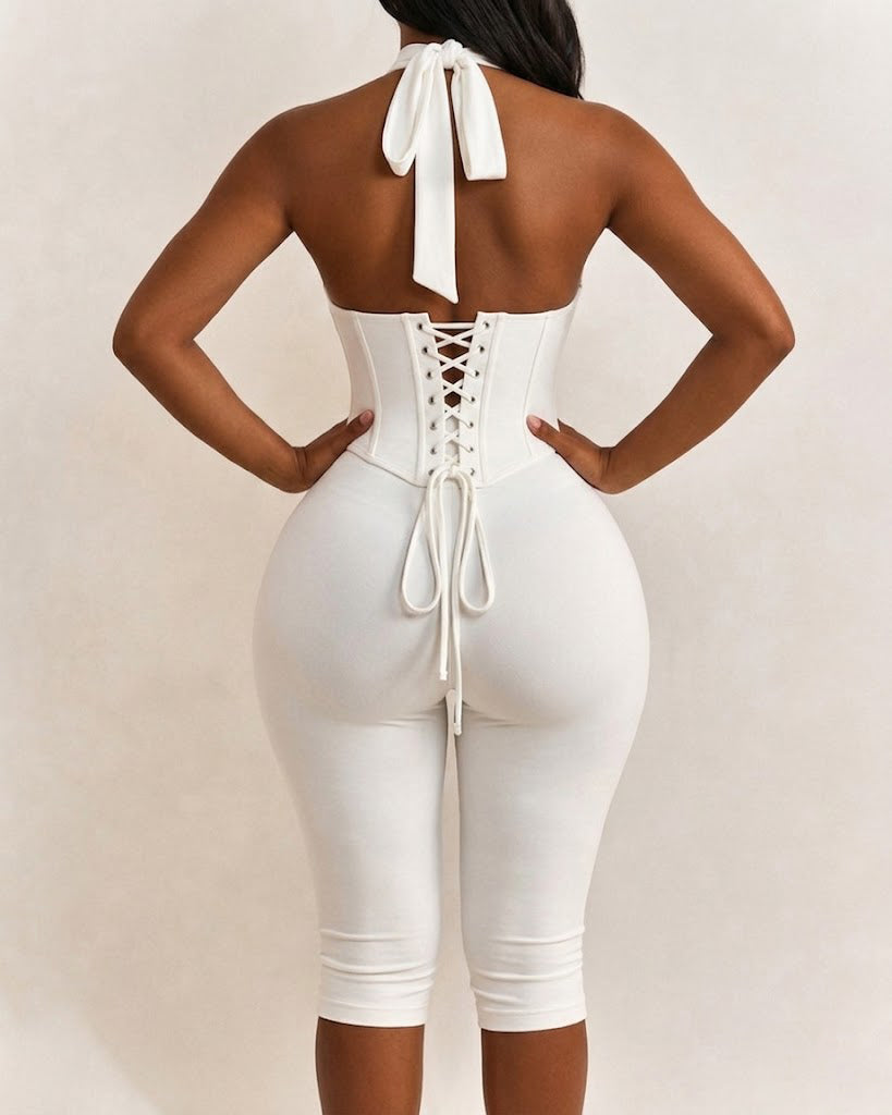 Doreen Polka Dot Halter Capri Jumpsuit