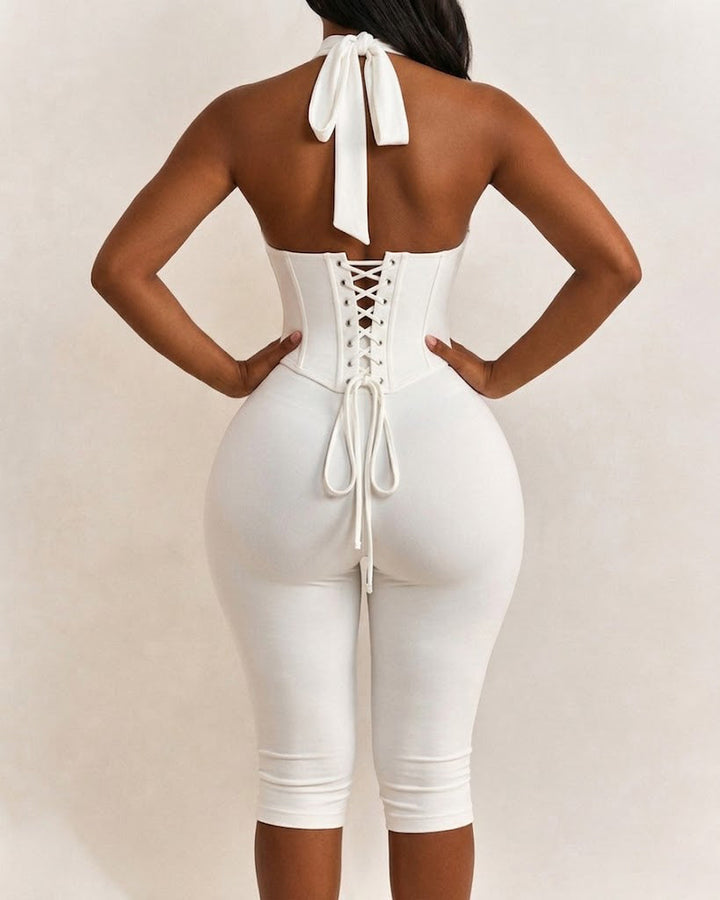 Doreen Polka Dot Halter Capri Jumpsuit