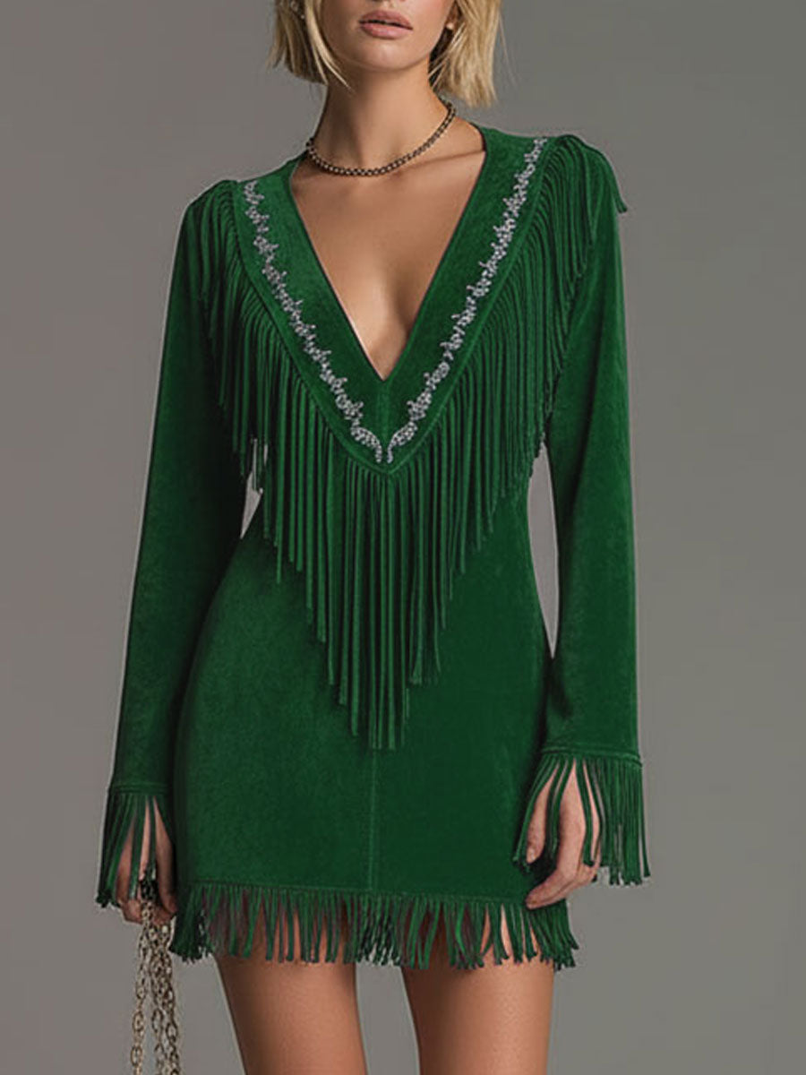 Isadora Fringe Trim Suede Mini Dress