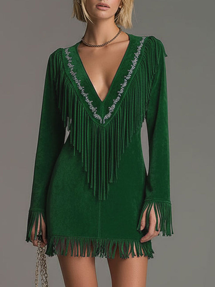 Isadora Fringe Trim Suede Mini Dress
