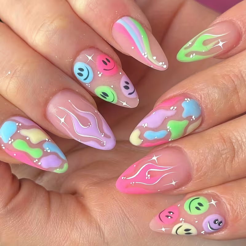 Pastel Smiley Press-On Nails