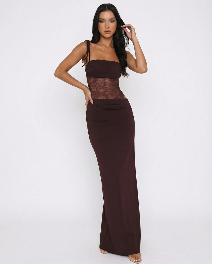 Zaylee Bandeau Lace Panel Maxi Dress