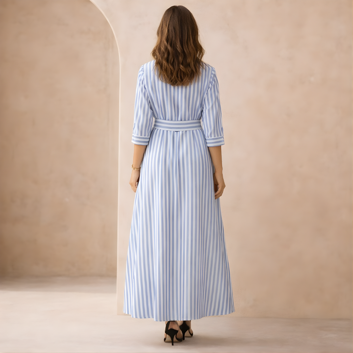 Megan Striped Belted Shirt Maxi Dress