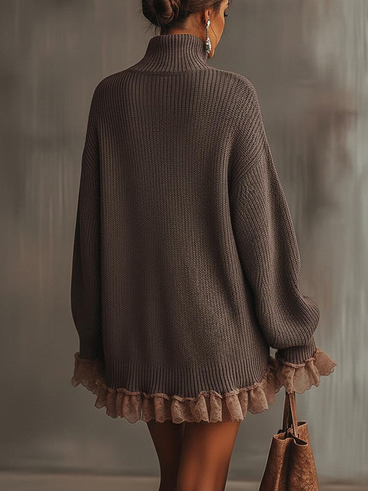 Novella Ruffle Hem Turtleneck Sweater Dress