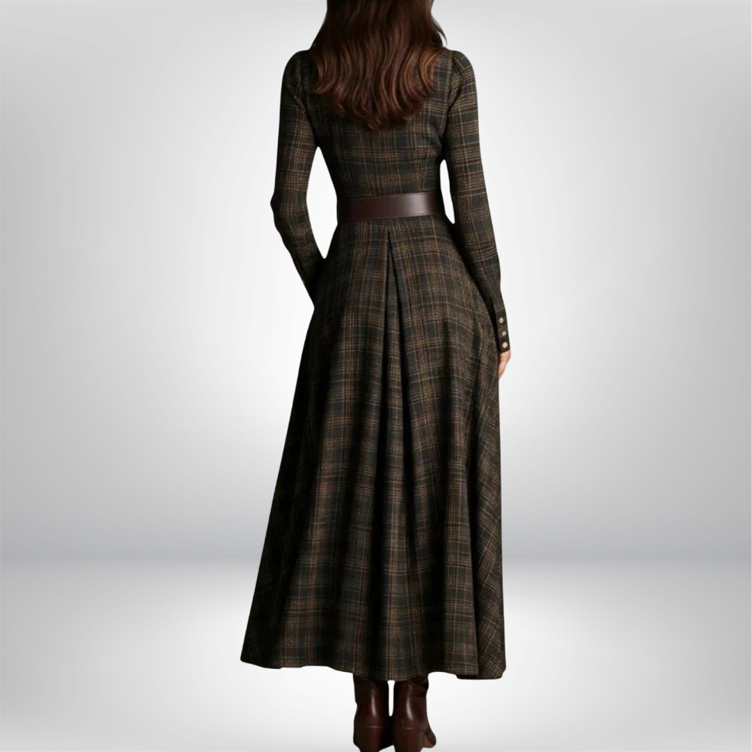 Floriane Belted Plaid Shirt Maxi Dress