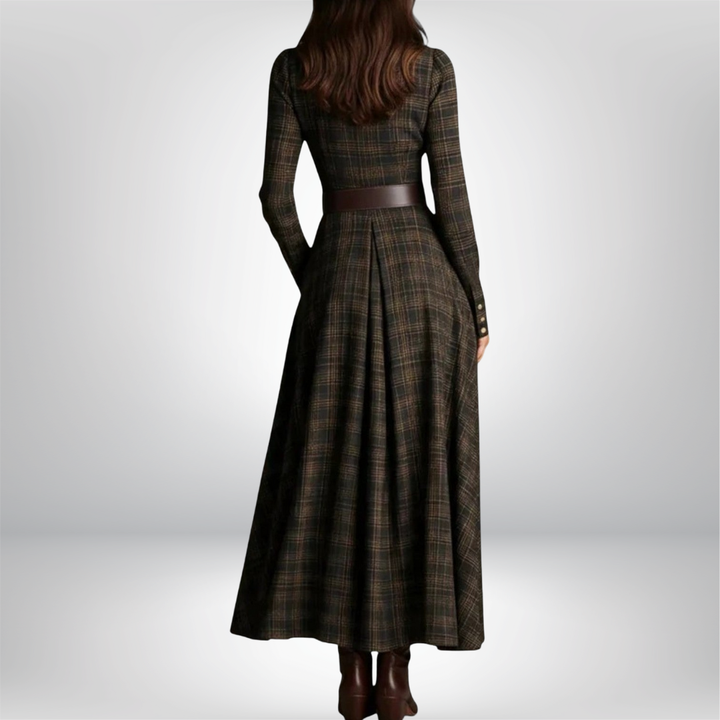 Floriane Belted Plaid Shirt Maxi Dress