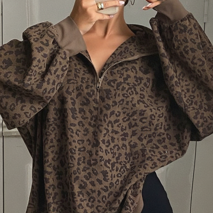 Chiara Animal Print Half Zip Pullover