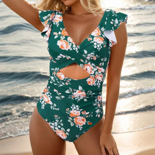 Maxine Ruffle Wrap Cut-Out One-Piece Swimsuit