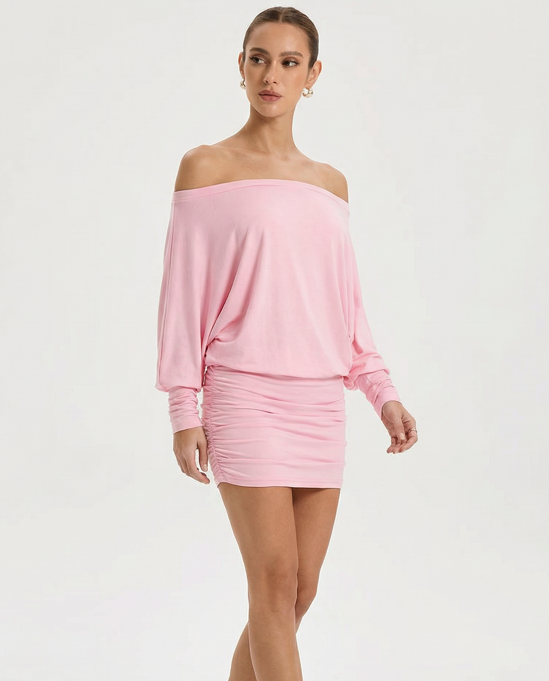 Alba Off Shoulder Ruched Mini Dress
